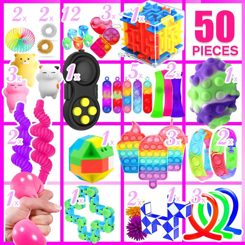 Fidget Toys, 50 Pack Sensory Toy Set Bulk Stocking Stuffers Carnival Treasure Box Classroom Prizes Gifts Party Favors for Kids Adults Boys Girls, Stress Relief Anxiety Relief