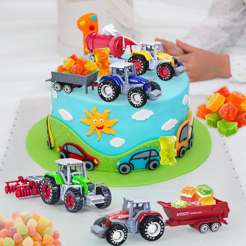 4 Pack Farm Tractor Toys with Trailers, Die cast Tractor Toys for Kids 3-5 Detachable Alloy Farm Tractors and Truck Toys for Toddlers Boys 3 4 5 6 7 8 Birthday Gift & Cake Toppers