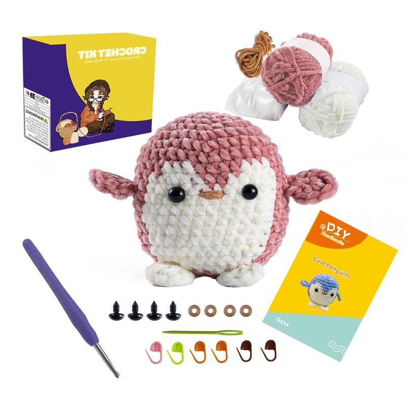 1 Set Penguin Design Crochet Kit, Including Step-by-step English Video Tutorial, English Description Manual, Crochet Hook, Scissors, Marker Pin, Sewing Needle, DIY Supplies For Beginner