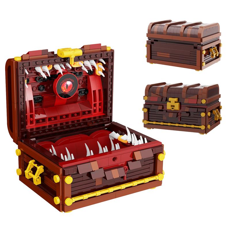 Dungeons & Dragons Red Eye Building Blocks Set, Man-eating & Monster Storage Box, Holds up to 4 Sets of Polyhedral Dices, Best Halloween Gifts for Fans and Kids Aged 6+ (521 pcs)