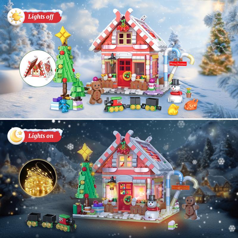 Christmas 2024 TOKMOC Gingerbread House Building Block Set,Pink,Green,Village House Blocks Architecture Set with Christmas Tree and Train,Christmas Ornaments Gift and Home Decoration,For aged 12 and above,66057,1288 Pieces