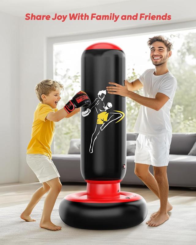 Kids Punching Bag Toy with Boxing Gloves, 66 Inch Larger Stable Kids Inflatable Boxing Bag Set, Gifts for Boys & Girls Age 6-12, for Practicing Karate, Taekwondo, MMA