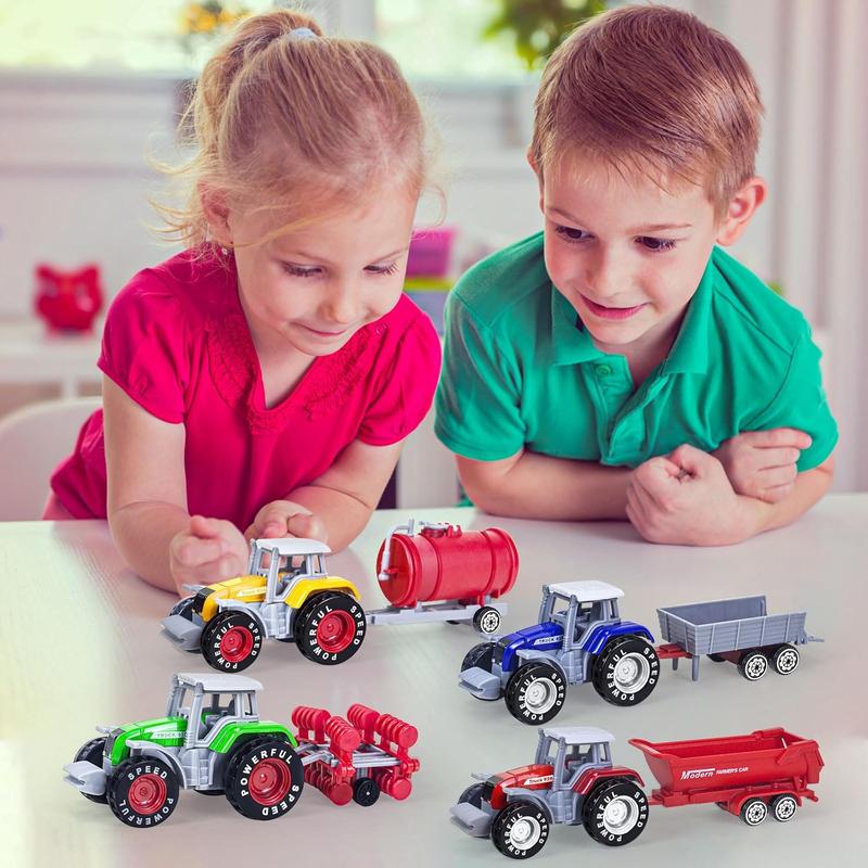 4 Pack Farm Tractor Toys with Trailers, Die cast Tractor Toys for Kids 3-5 Detachable Alloy Farm Tractors and Truck Toys for Toddlers Boys 3 4 5 6 7 8 Birthday Gift & Cake Toppers