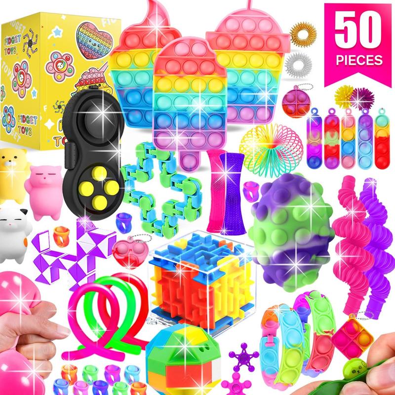 Fidget Toys, 50 Pack Sensory Toy Set Bulk Stocking Stuffers Carnival Treasure Box Classroom Prizes Gifts Party Favors for Kids Adults Boys Girls, Stress Relief Anxiety Relief