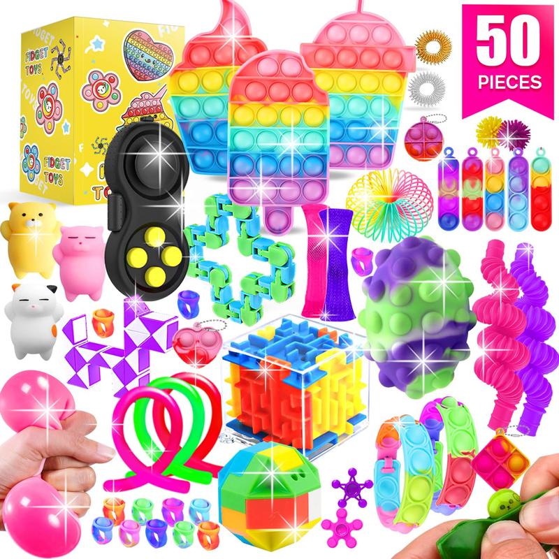 Fidget Toys, 50 Pack Sensory Toy Set Bulk Stocking Stuffers Carnival Treasure Box Classroom Prizes Gifts Party Favors for Kids Adults Boys Girls, Stress Relief Anxiety Relief