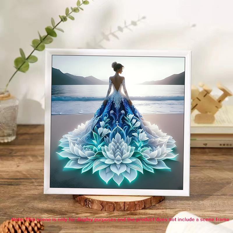 5D DIY Diamond Arts Colorful Painting Kit, Lotus & Figure Pattern Diamond Arts Crafts without Frame, Handmade Diamond Art Decorative Pictures for Home Decor