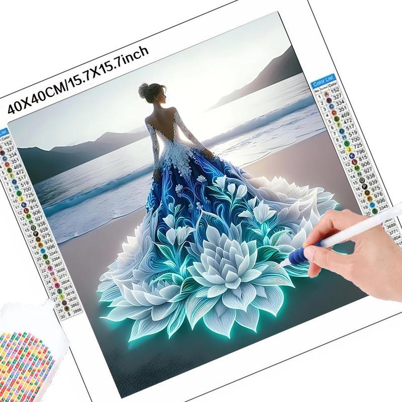 5D DIY Diamond Arts Colorful Painting Kit, Lotus & Figure Pattern Diamond Arts Crafts without Frame, Handmade Diamond Art Decorative Pictures for Home Decor