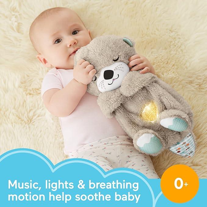 Breathing stuffed animal with light and music, grey breathing otter plush doll to relieve anxiety, suitable for adult and children's birthday gifts