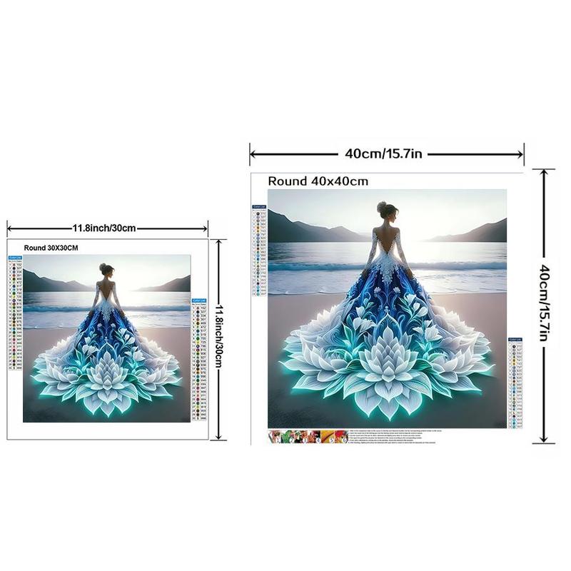 5D DIY Diamond Arts Colorful Painting Kit, Lotus & Figure Pattern Diamond Arts Crafts without Frame, Handmade Diamond Art Decorative Pictures for Home Decor