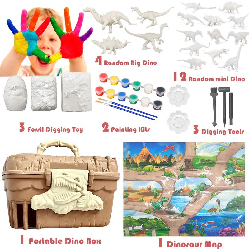 Kids Arts Crafts Set Dinosaur Toys Painting Kit, Creative Fun Dinosaur Fossil Digging Kit, Dinosaur Toys for Kids 4 5 6 7 8 9 10 Years Old