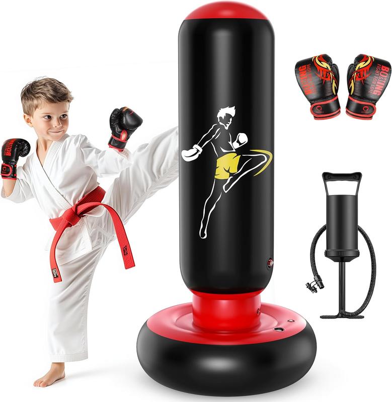 Kids Punching Bag Toy with Boxing Gloves, 66 Inch Larger Stable Kids Inflatable Boxing Bag Set, Gifts for Boys & Girls Age 6-12, for Practicing Karate, Taekwondo, MMA