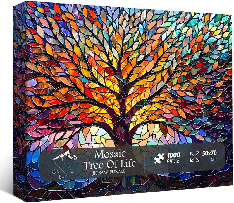 Stained Glass Puzzle Tree of Life Puzzles for Adults 1000 count, Impossible Hard Difficult Challenging Puzzles for Adults, Colorful Mosaic Tree of Life Jigsaw Puzzle 1000 count