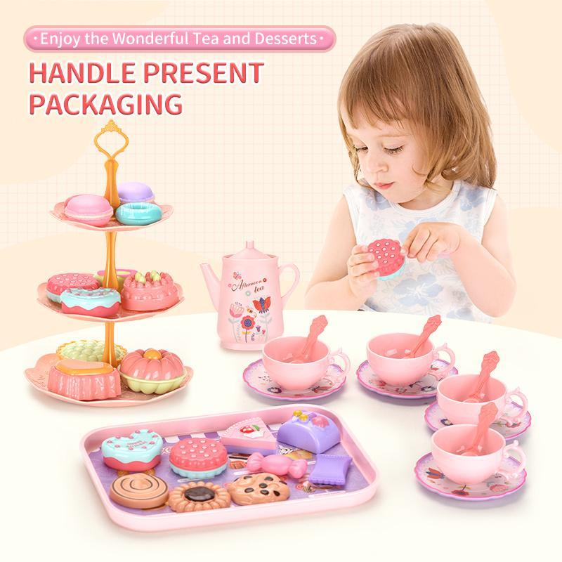 Tea Party Play Set, Kitchen Pretend Play Toy with Desserts & Teaware, Toys Gift, Back To School, Montessori Toys, Thanksgiving, Chrismats Gift Set