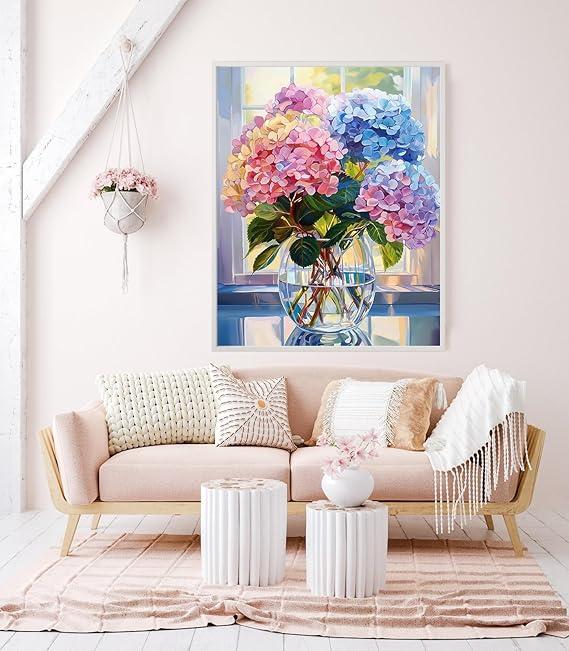 DIY Hydrangea Diamond Art Kits for Adults - Full Round Drill Diamond Paintings for Home Wall Decor - 12x16in