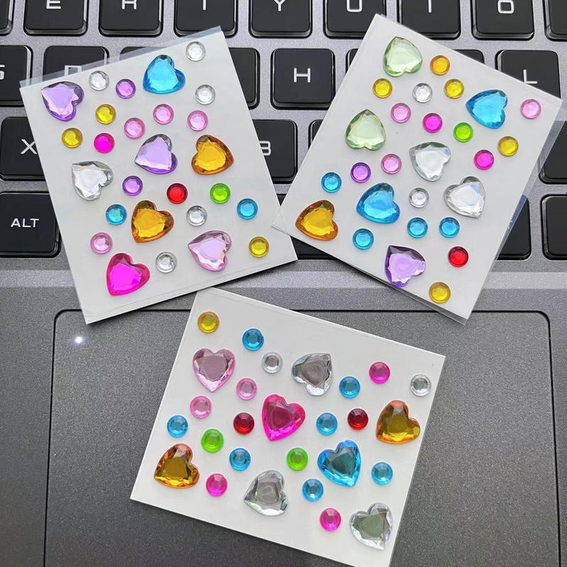 Random Color Heart Shaped Rhinestone Sticker (10pcs pack), Colorful Mini Decorative Sticker, Decorative Decal for DIY Diary, Camera, Mobile Phone