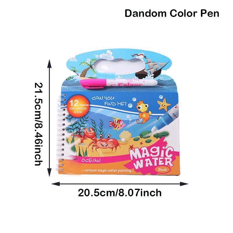 2pcs Magic Water Colouring Book with Random Color Pen, Cartoon Animal Pattern Painting By Number Book Gift