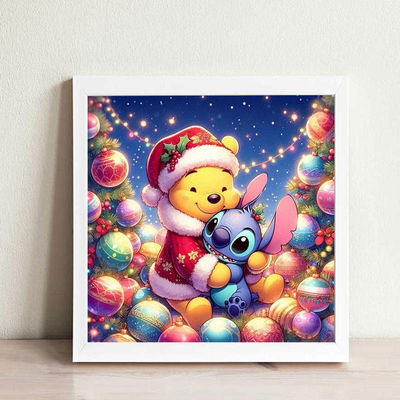 Winnie The Pooh & Stitch Pattern Diamond Arts Colorful Painting Kit without Frame, DIY 5D Diamond Decor Painting Kit, Wall Art Decor for Home Living Room Bedroom