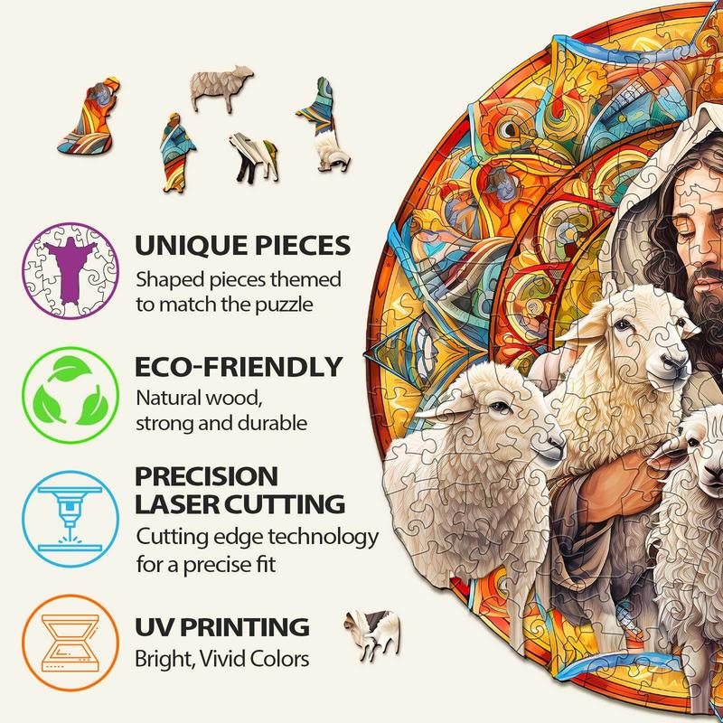 Jesus Shepherd Wooden Jigsaw Puzzle for Kids and Adults