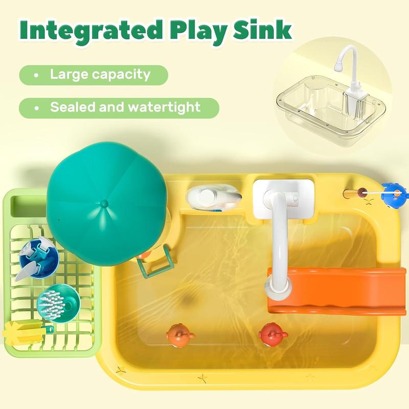 CUTE STONE Play Sink with Running Water, Kitchen Sink Toys with Play Food and Kitchen Utensils, Pool Floating Toys for Fishing Game