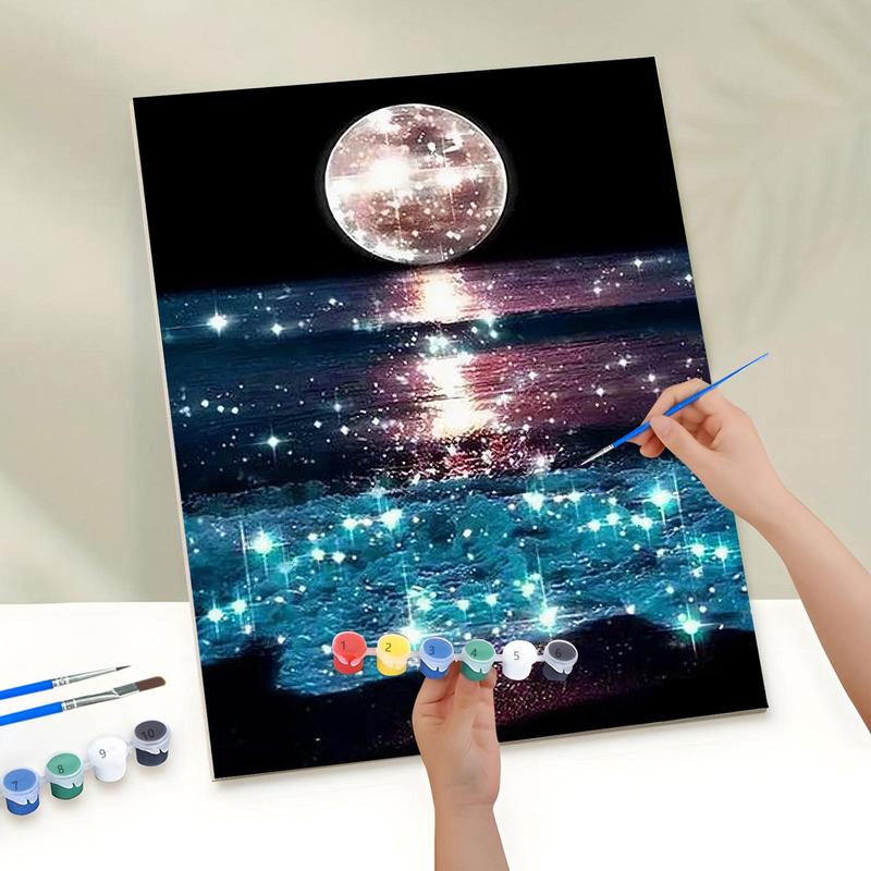 Starry Night Sea Pattern DIY Painting by Numbers Kit without Frame, 1 Set DIY Paint by Number Kit, Wall Art Decoration for Home Living Room Bedroom