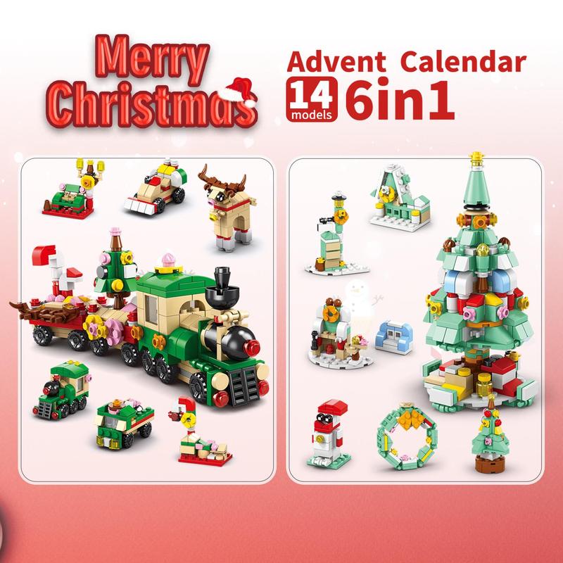 Christmas Decor Advent Calendar Christmas Building Set - 14 Collectible Surprises for Kids Christmas Toys Playset Countdown Includes Santa Claus Tree Train Nutcracker Blocks Boy Girl 6-12 Year