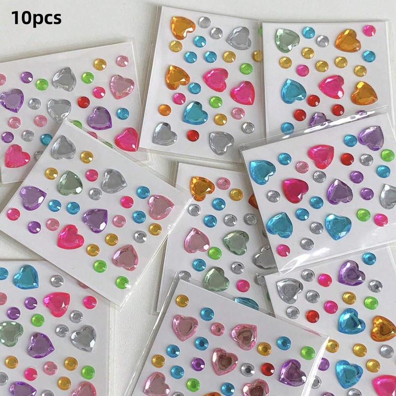 Random Color Heart Shaped Rhinestone Sticker (10pcs pack), Colorful Mini Decorative Sticker, Decorative Decal for DIY Diary, Camera, Mobile Phone