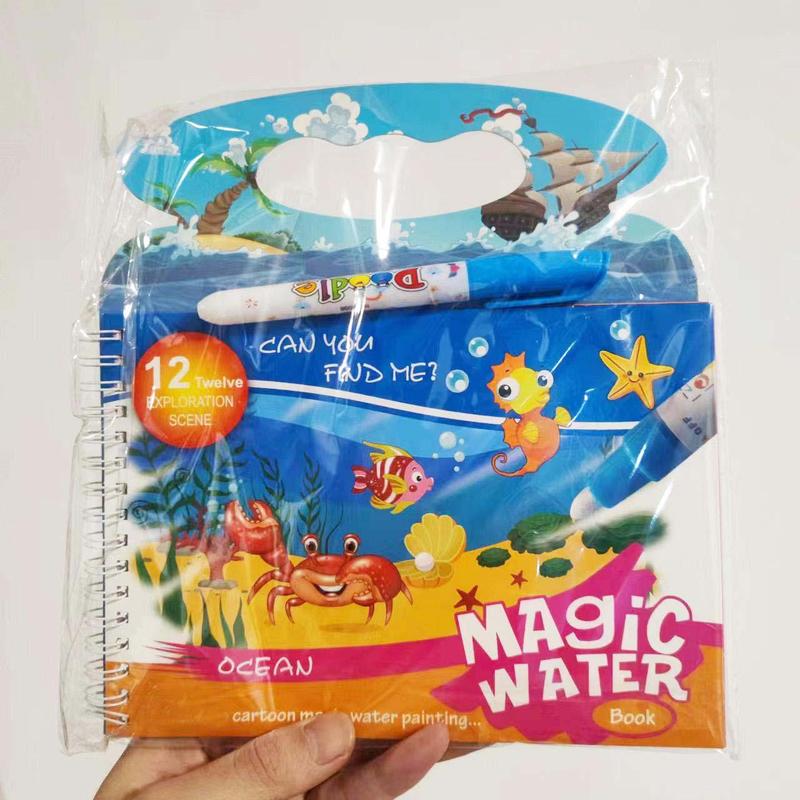 2pcs Magic Water Colouring Book with Random Color Pen, Cartoon Animal Pattern Painting By Number Book Gift