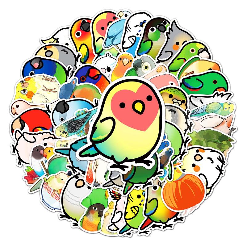 50pcs Cartoon Parrot Pattern Stickers, Cute Animals Pattern Waterproof Decorative Stickers, DIY Decals For Water Bottle, Laptop, Phone Case, Scrapbooking, Journal Making