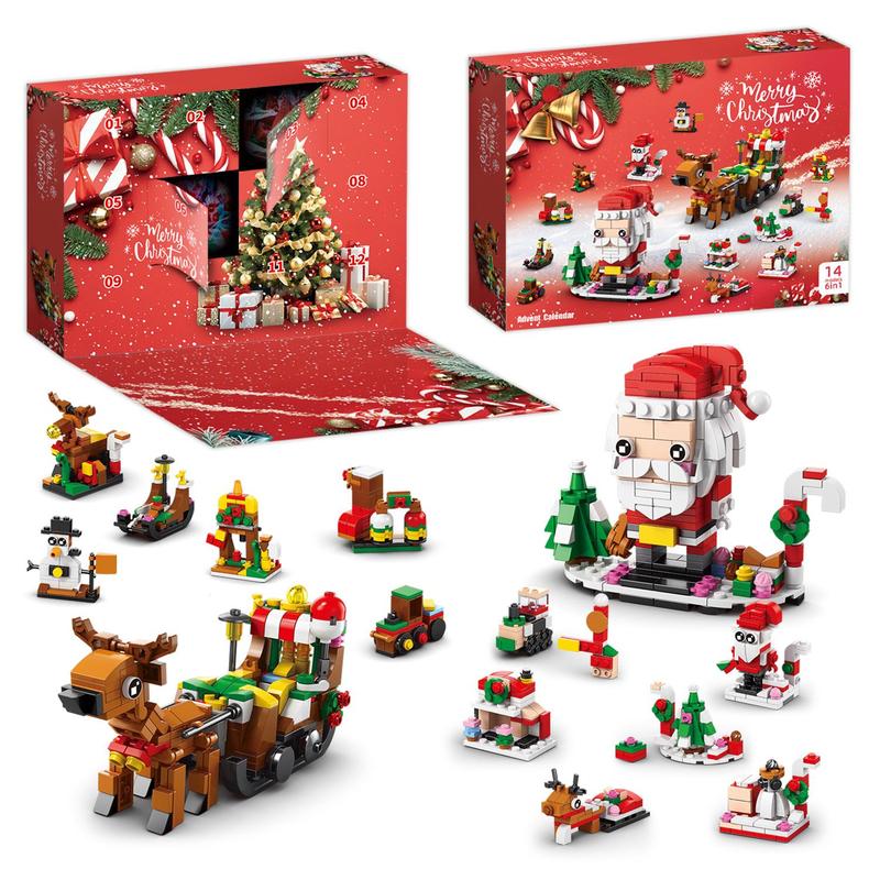 Christmas Decor Advent Calendar Christmas Building Set - 14 Collectible Surprises for Kids Christmas Toys Playset Countdown Includes Santa Claus Tree Train Nutcracker Blocks Boy Girl 6-12 Year