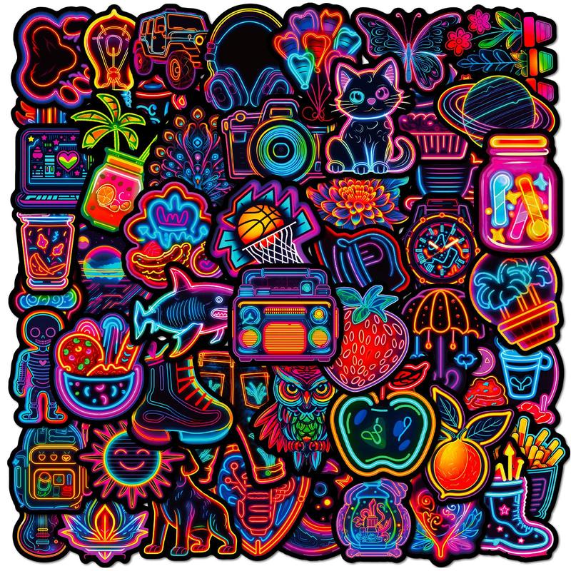 50pcs Set Cartoon Neon Sticker, Creative Multi-purpose Sticker For DIY Craft, Decoration, Hand Account, Christmas Gift