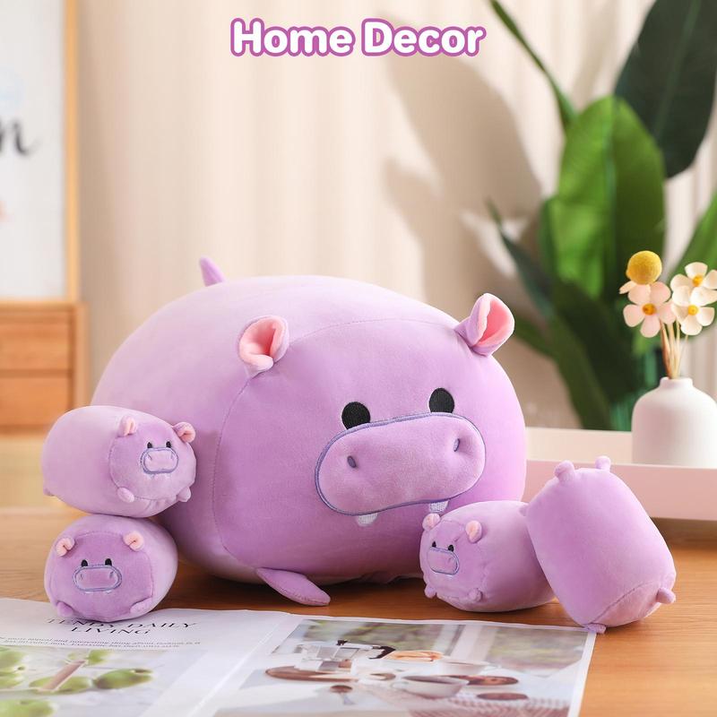 Cute Hippo Design Plush Toy, Stuffed Animal Toy, Soft & Comfy Plush Toy, Hippo Mommy with 4 Babies Hippo in her Tummy, Lovely Plush Toy