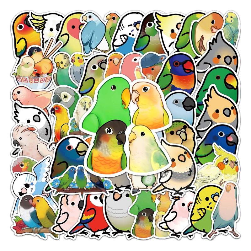 50pcs Cartoon Parrot Pattern Stickers, Cute Animals Pattern Waterproof Decorative Stickers, DIY Decals For Water Bottle, Laptop, Phone Case, Scrapbooking, Journal Making