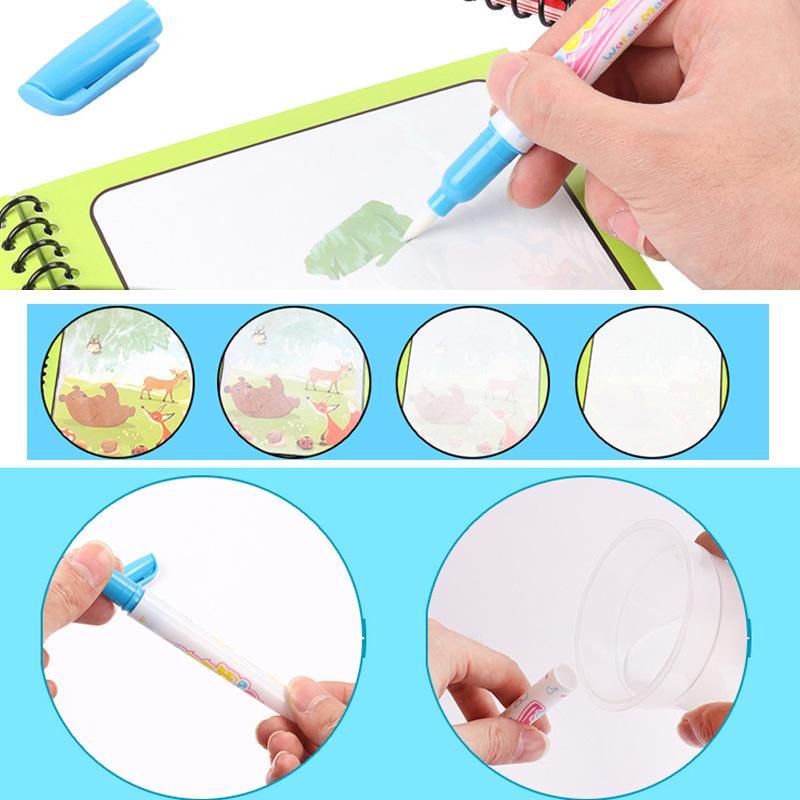 2pcs Magic Water Colouring Book with Random Color Pen, Cartoon Animal Pattern Painting By Number Book Gift