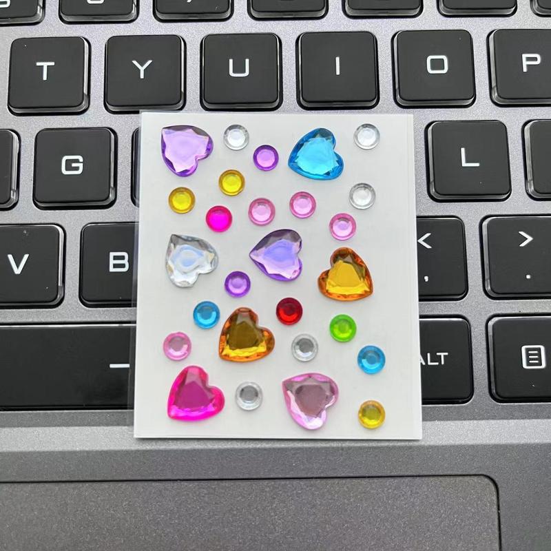 Random Color Heart Shaped Rhinestone Sticker (10pcs pack), Colorful Mini Decorative Sticker, Decorative Decal for DIY Diary, Camera, Mobile Phone