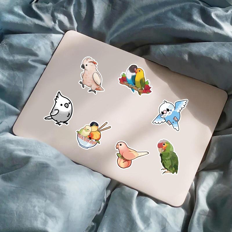 50pcs Cartoon Parrot Pattern Stickers, Cute Animals Pattern Waterproof Decorative Stickers, DIY Decals For Water Bottle, Laptop, Phone Case, Scrapbooking, Journal Making