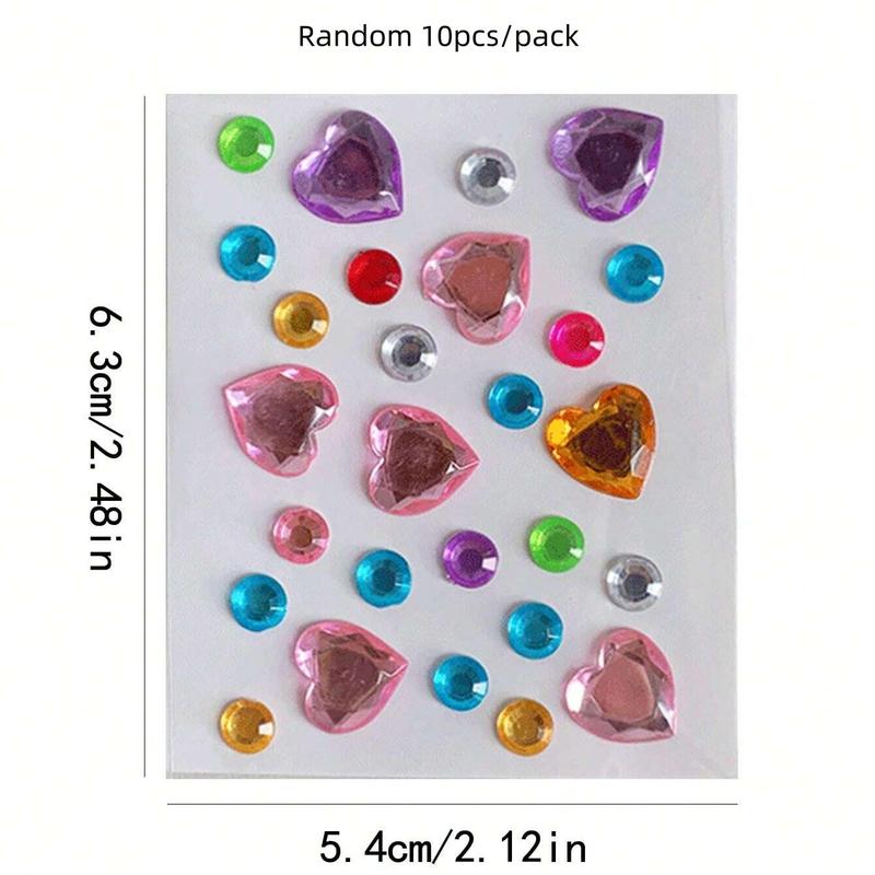 Random Color Heart Shaped Rhinestone Sticker (10pcs pack), Colorful Mini Decorative Sticker, Decorative Decal for DIY Diary, Camera, Mobile Phone