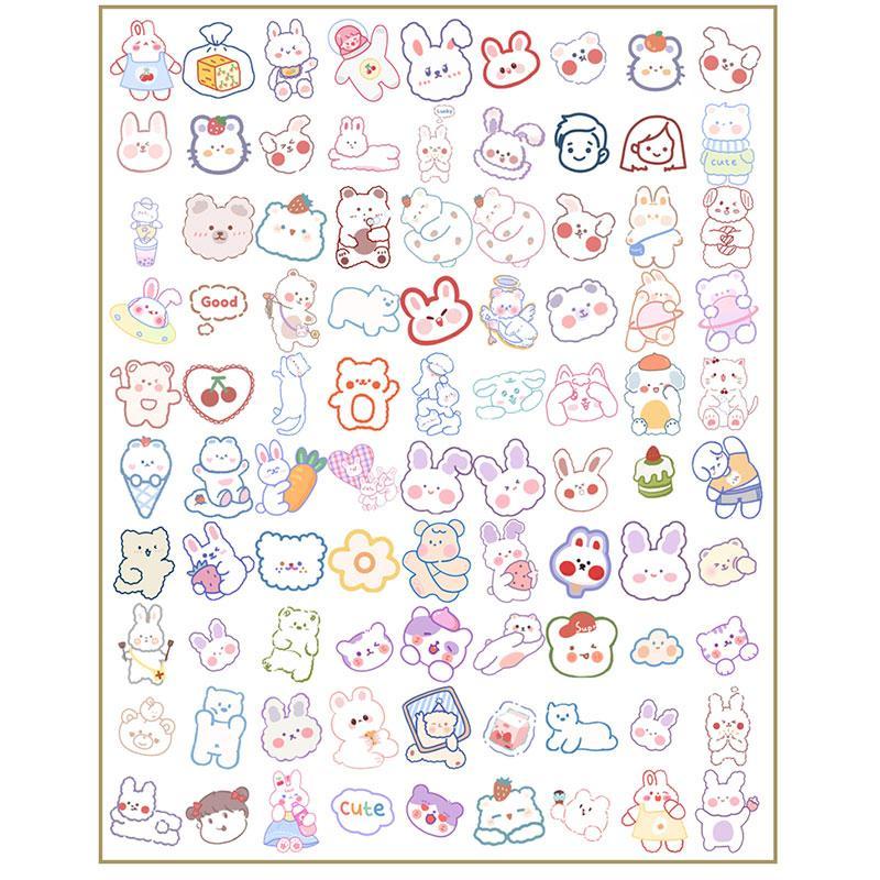 90pcs Cartoon Bear Pattern Assorted Sticker, Cute Multi-purpose Sticker For DIY Craft