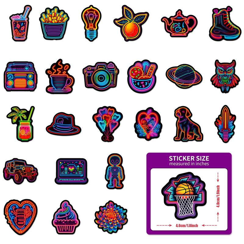 50pcs Set Cartoon Neon Sticker, Creative Multi-purpose Sticker For DIY Craft, Decoration, Hand Account, Christmas Gift