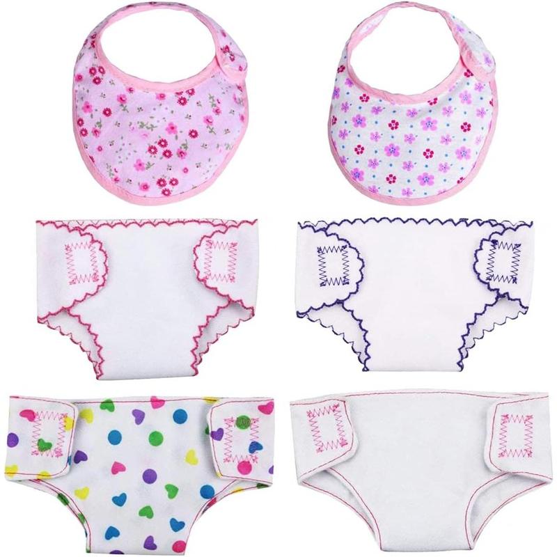 DC-BEAUTIFUL 4 Pcs Doll Diapers Doll Underwear and 2 Pcs Doll Bibs for 14-18 Inch Baby Dolls, Suitable for Infant Baby Doll Girls Boys