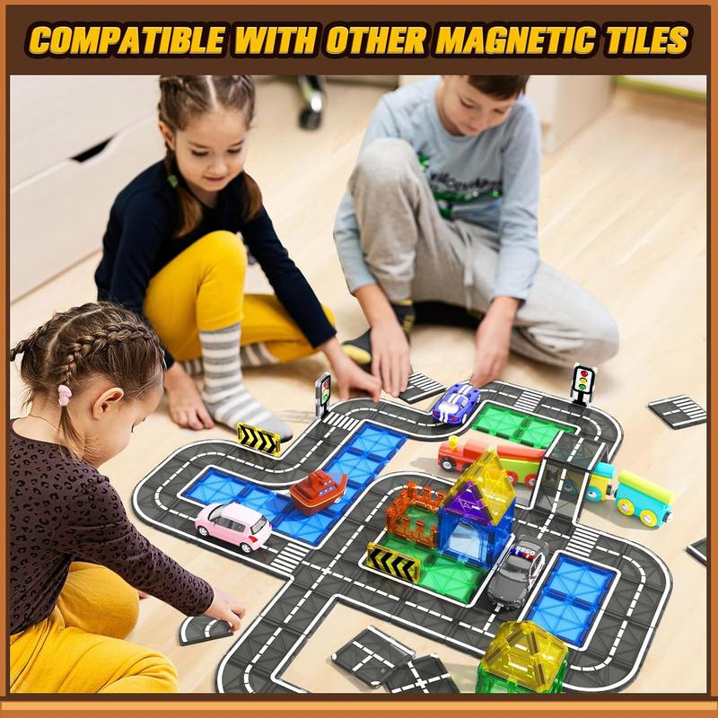 Magnetic Tiles Road Expansion Pack, STEM Magnet Building Blocks for Toddler Kids Toys, Christmas Toy Gifts for 3+ Year Old Boys & Girls, Montessori Educational Creativity-igniting Kids Toys