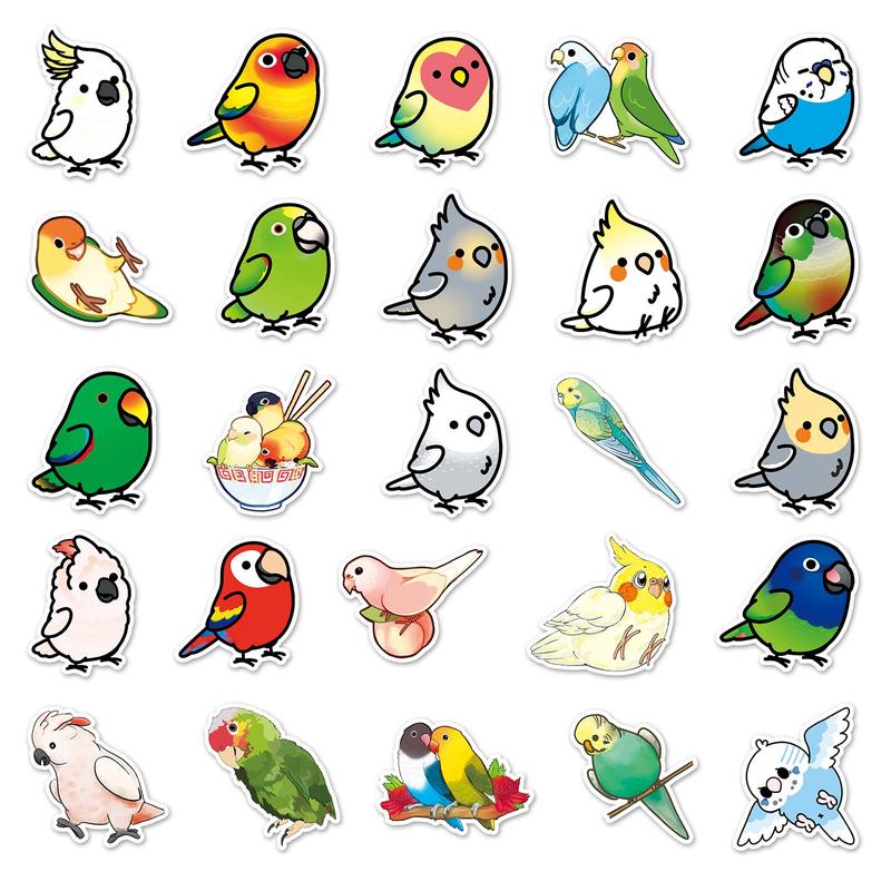 50pcs Cartoon Parrot Pattern Stickers, Cute Animals Pattern Waterproof Decorative Stickers, DIY Decals For Water Bottle, Laptop, Phone Case, Scrapbooking, Journal Making