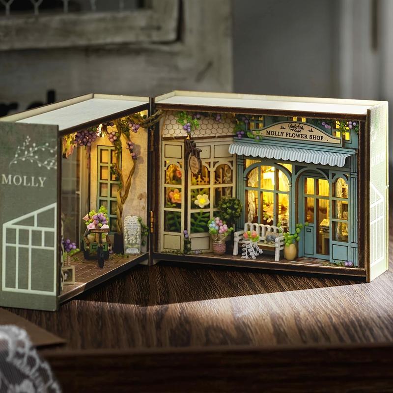 DIY Wooden Book Nook Kit, 1 Box 3D Wooden Puzzle, DIY Model Kit, 3D Desktop Decoration Ornament, DIY Model Kit for Bookshelf Decoration, Stocking Fillers Gift, Christmas Gift