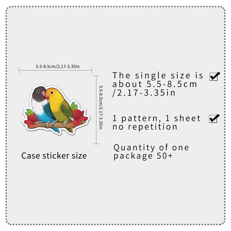 50pcs Cartoon Parrot Pattern Stickers, Cute Animals Pattern Waterproof Decorative Stickers, DIY Decals For Water Bottle, Laptop, Phone Case, Scrapbooking, Journal Making