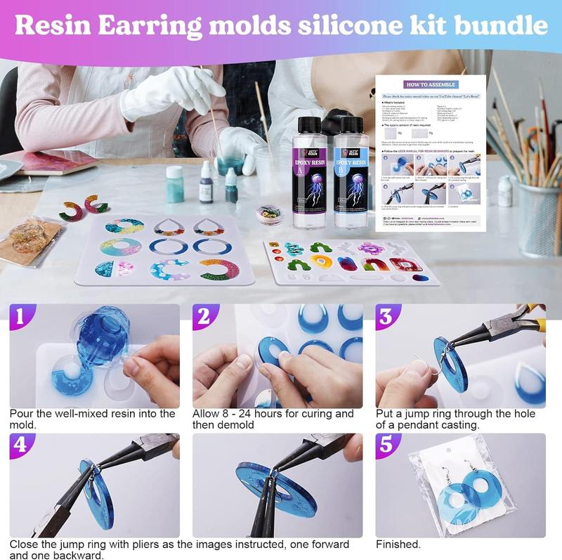 Resin Earring Kit for Beginners, Epoxy Resin Supplies, Resin Kits and Molds Complete Set Include Dried Flowers, Earring Hooks for DIY Earring and Jewelry Earring Making - LET'S RESIN