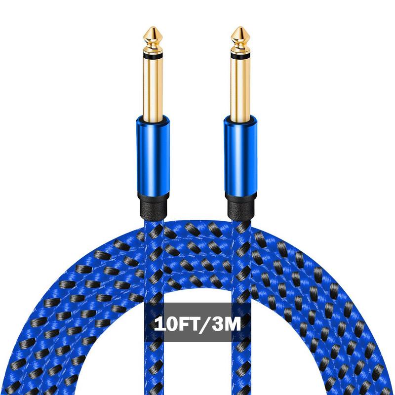 Stereo Audio Cable, Nylon Braided Instrument Cable, Audio Guitar Male Jack Instrument Lead for Electric Guitar, Bass, Amplifier, Mixer, Keyboard, Speaker