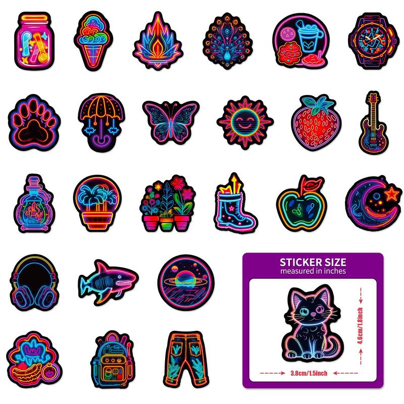 50pcs Set Cartoon Neon Sticker, Creative Multi-purpose Sticker For DIY Craft, Decoration, Hand Account, Christmas Gift