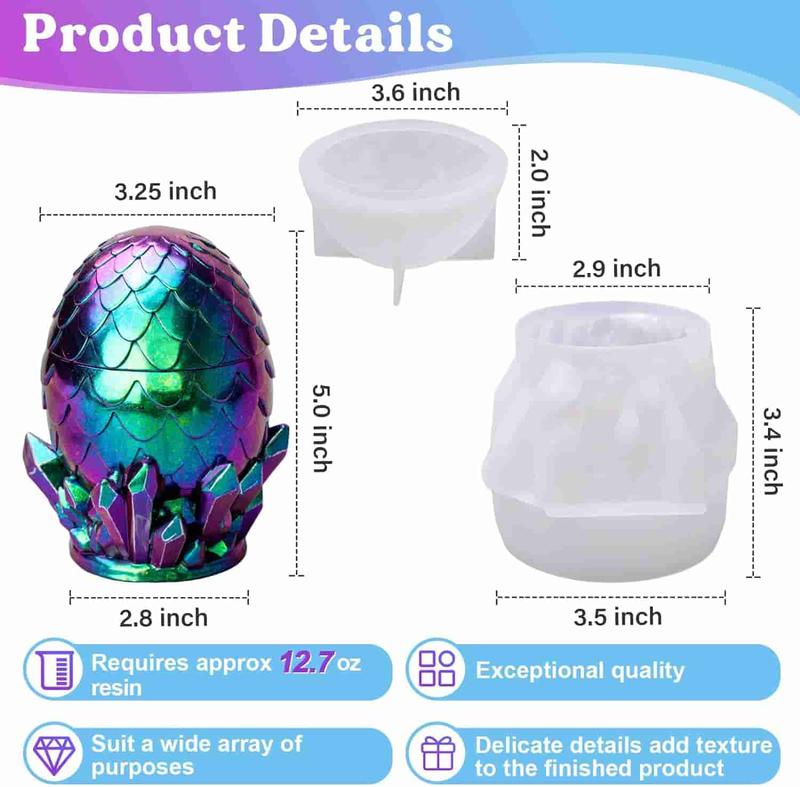 Dragon Egg Resin Molds, Large Resin Jar Resin Epoxy Molds with Lid and Crystal Cluster Base, Lifelike Dinosaur Egg Silicone Molds for Epoxy Resin, DIY Craft,DIY Gift-LET'S RESIN