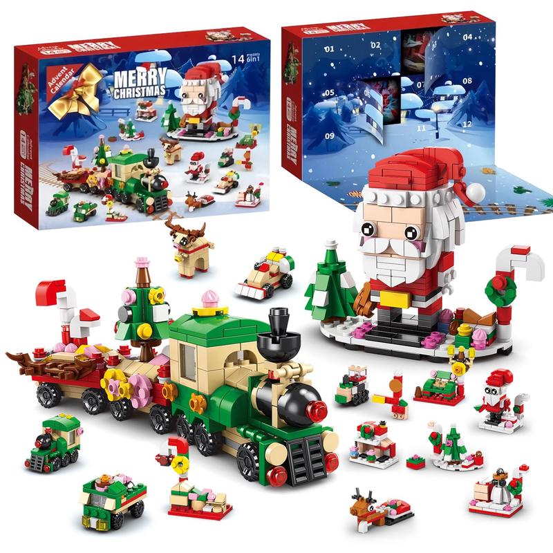 Christmas Decor Advent Calendar Christmas Building Set - 14 Collectible Surprises for Kids Christmas Toys Playset Countdown Includes Santa Claus Tree Train Nutcracker Blocks Boy Girl 6-12 Year