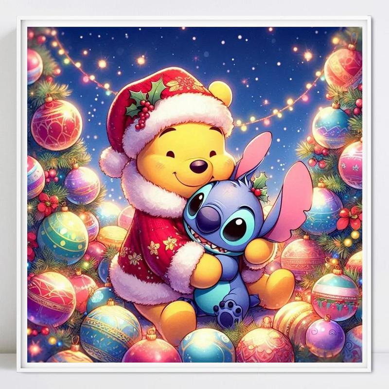 Winnie The Pooh & Stitch Pattern Diamond Arts Colorful Painting Kit without Frame, DIY 5D Diamond Decor Painting Kit, Wall Art Decor for Home Living Room Bedroom