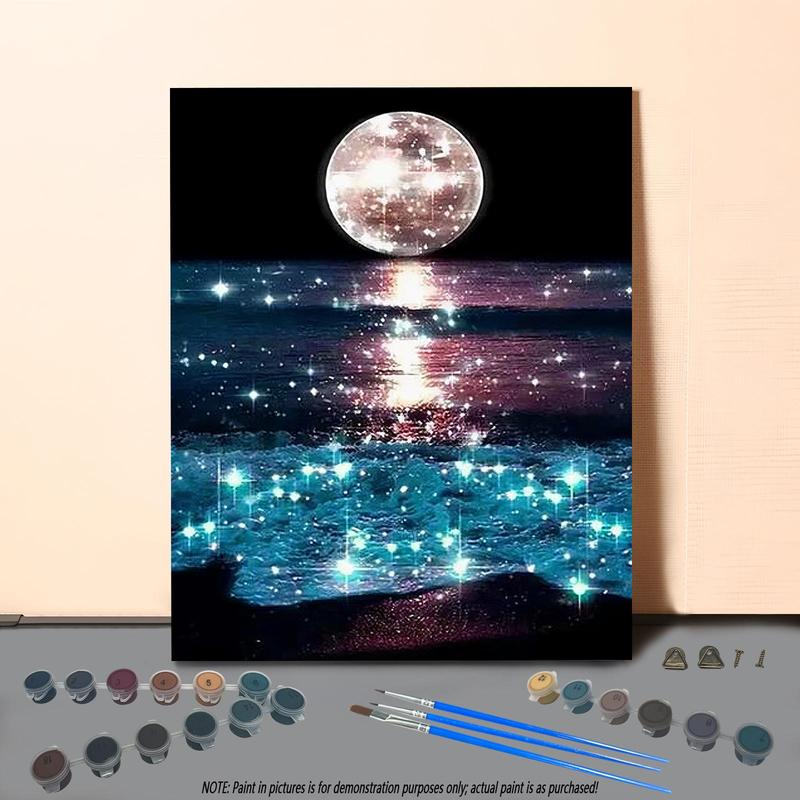 Starry Night Sea Pattern DIY Painting by Numbers Kit without Frame, 1 Set DIY Paint by Number Kit, Wall Art Decoration for Home Living Room Bedroom